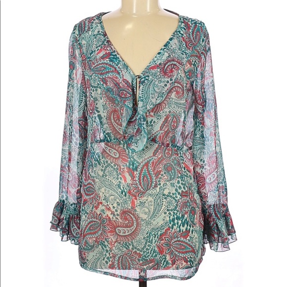 Wrangler Tops - Wrangler Sheer Long Sleeve Paisley Blouse